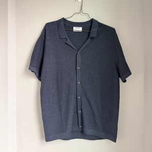 NWOT Men’s Knit Short Sleeve Button Down Collared Blue Cotton Large Old Navy